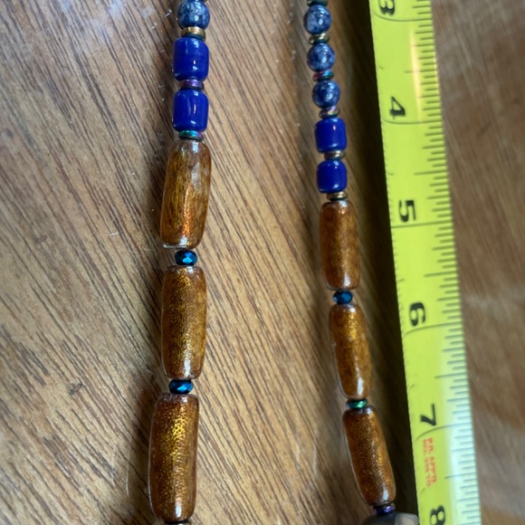 Very interesting blue African glass beaded necklace with glazed glass beads - Picture 7 of 8